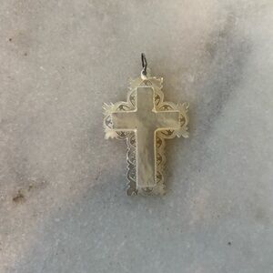 Vintage Carved Mother of Pearl Cross Pendant